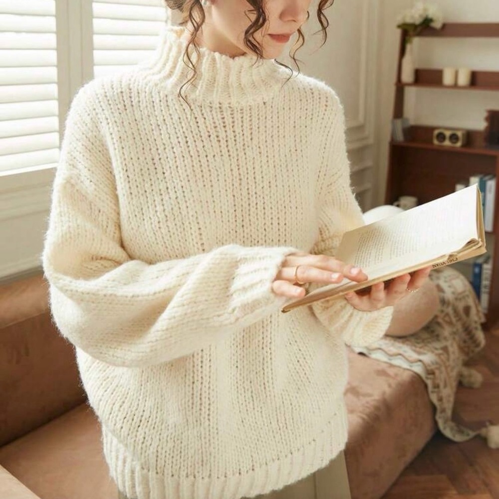 Cozy Cream Turtleneck Knit Sweater - Women